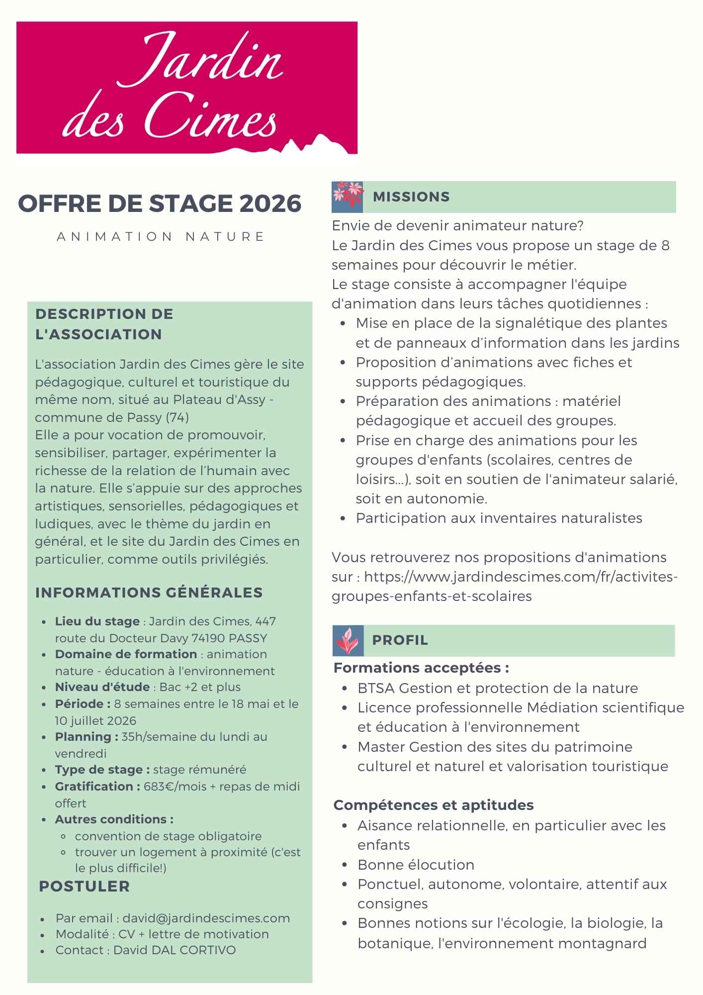 offre stage animation nature